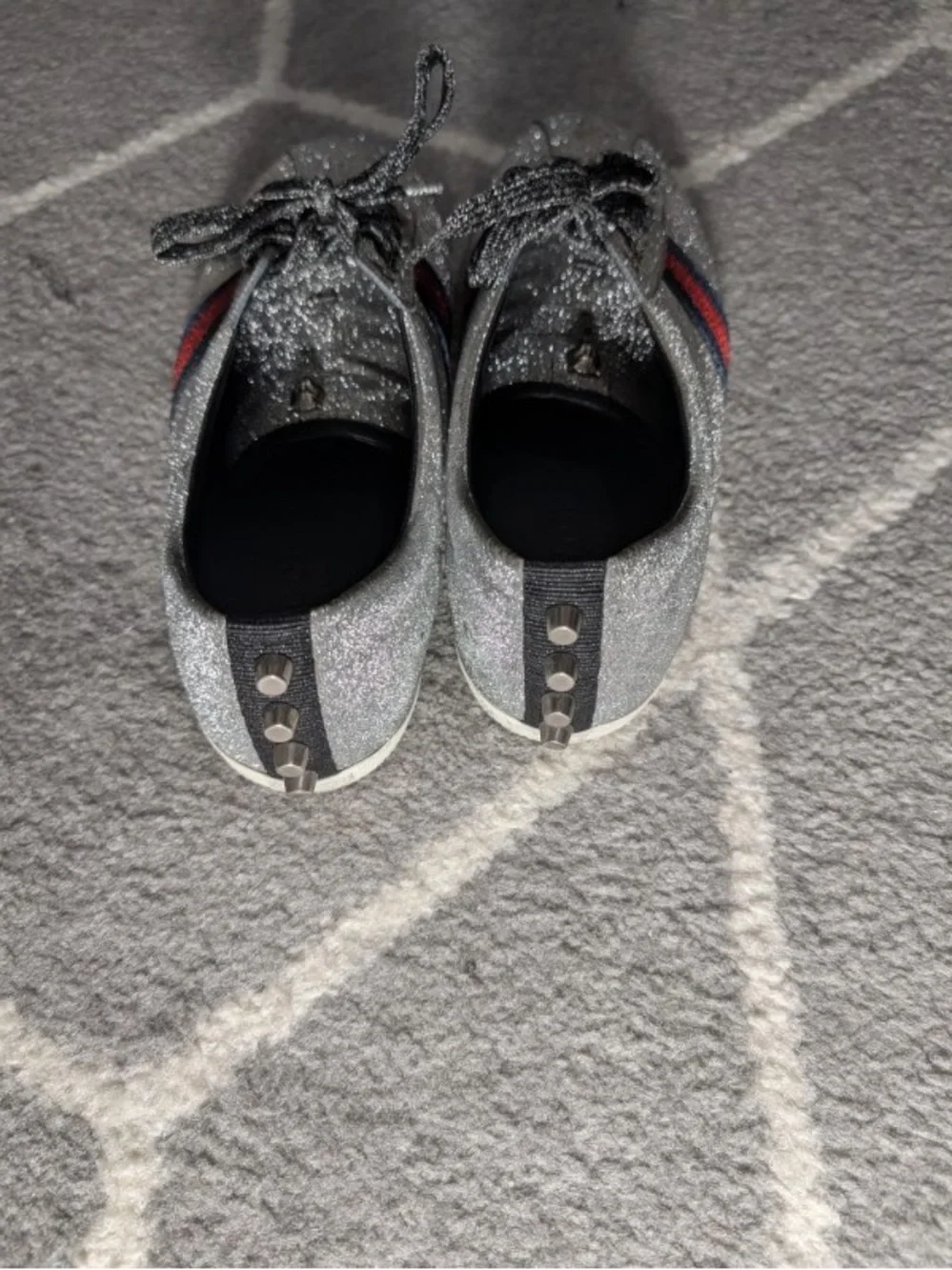 Gucci Silver Glitter Men's Sneakers with Red & Blue Web Stripe